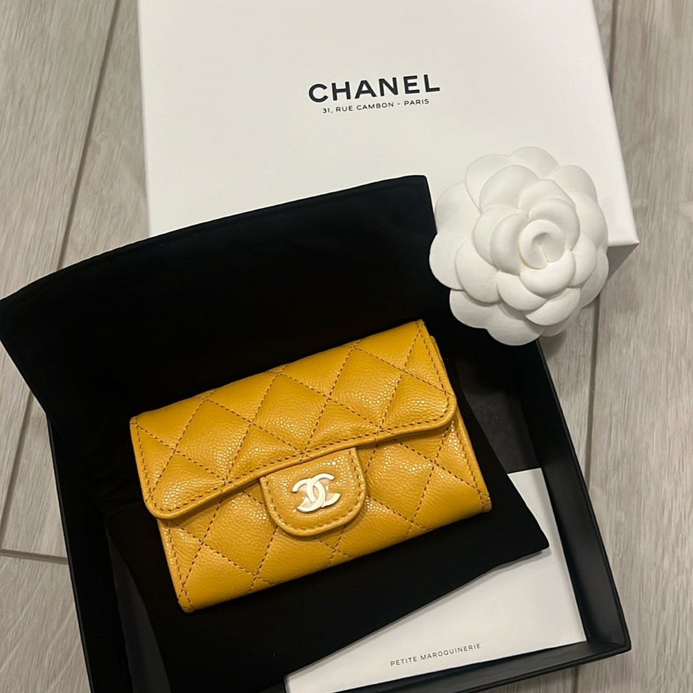 Chanel Yellow Quilted Leather Wallet